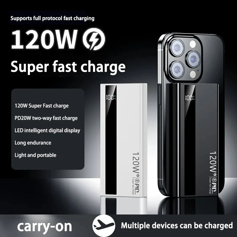 Power Bank 120W Fast Charging Large Capacity Power Bank PD 20W Suitable For All Mobile Phones Long Endurance